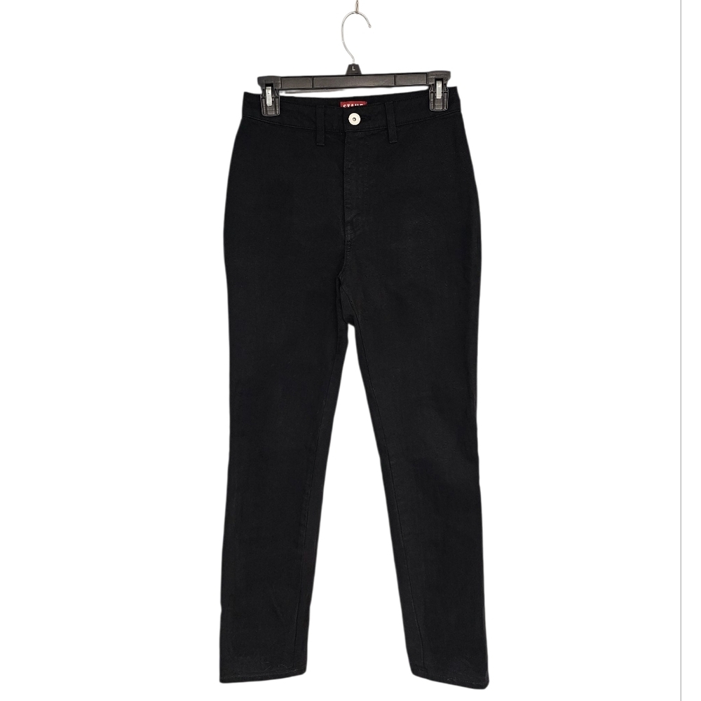 STAUD High Rise Tapered‎ Straight Leg  White Pocket Black Jeans 25 Preowned